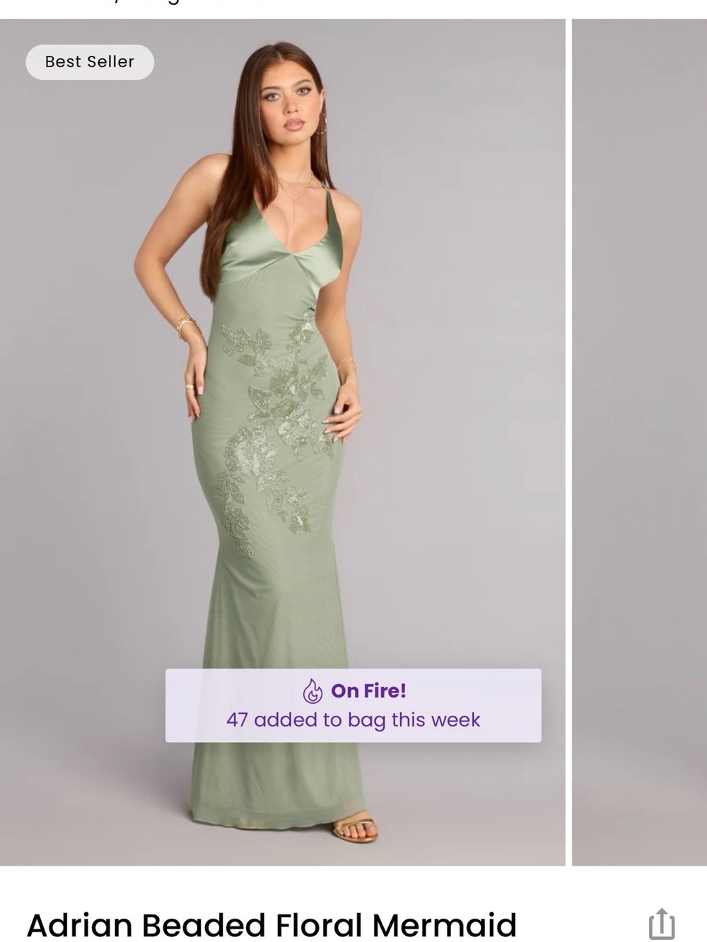 Windsor Sage Green Beaded Floral Mermaid Maxi Dress